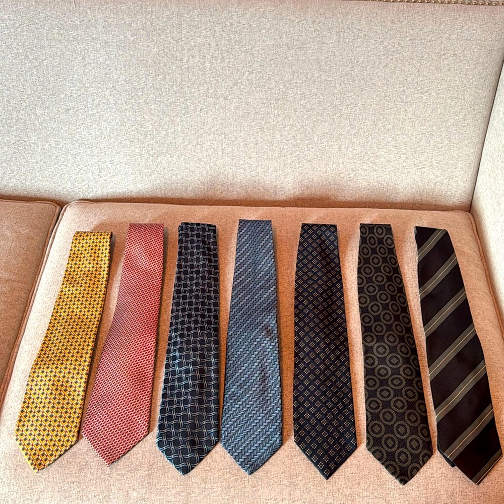 7 Men's Luxury Ties - Armani, Boss, Donna Karan, Barney's, Ralph Lauren